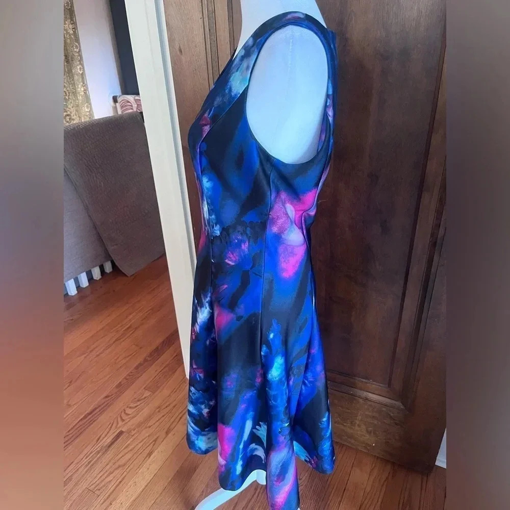 Donna Karan Black, Blue, and Pink Abstract Sleeveless V Neck Dress Women… - Picture 5 of 10